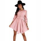 Damen Knielanges Hemdblusenkleid mit Taillengürtel und eleganten Details R&B