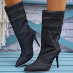 Damen Overknee-Stiefel aus hochwertigem Denim mit elegantem Absatz R&B