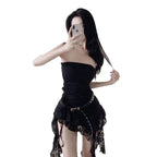 Damen Bodycon Kleid mit raffiniertem Rüschensaum und zusätzlichem Spitzenbesatz R&B