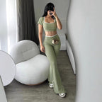 Damen modisches Crop-Top mit tailliertem Schnitt und weiter Hose R&B