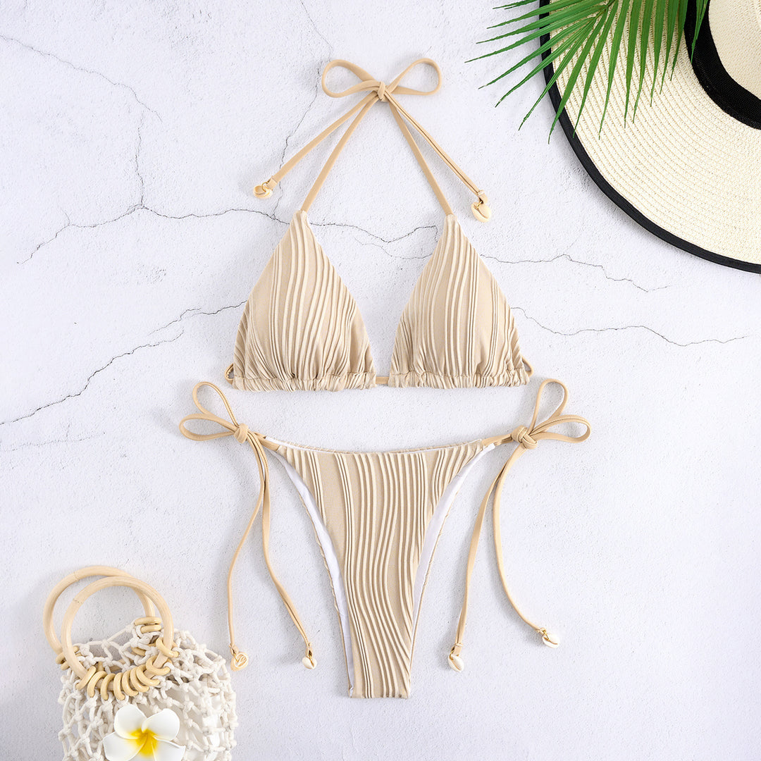 Damen Triangel-Bikini-Set mit verstellbaren Schnürdetails und gekräuseltem Design R&B