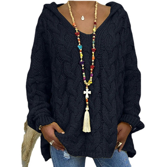 Damen Kapuzenpullover mit Zopfmuster und weitem Schnitt R&B