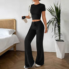 Damen Lässiges Crop-Top und Taillierte Lounge-Hosen Set