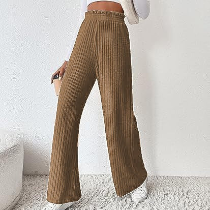 Damen weite Plisseehose mit hohem Bund und elastischem Taillenband R&B