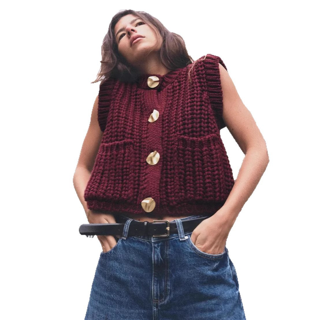 Damen Strickweste mit Knopfdetaillierung und praktischen Taschen R&B