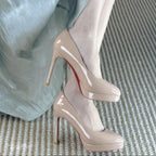 Damen glänzende Stiletto Pumps mit hoher Absatzform R&B