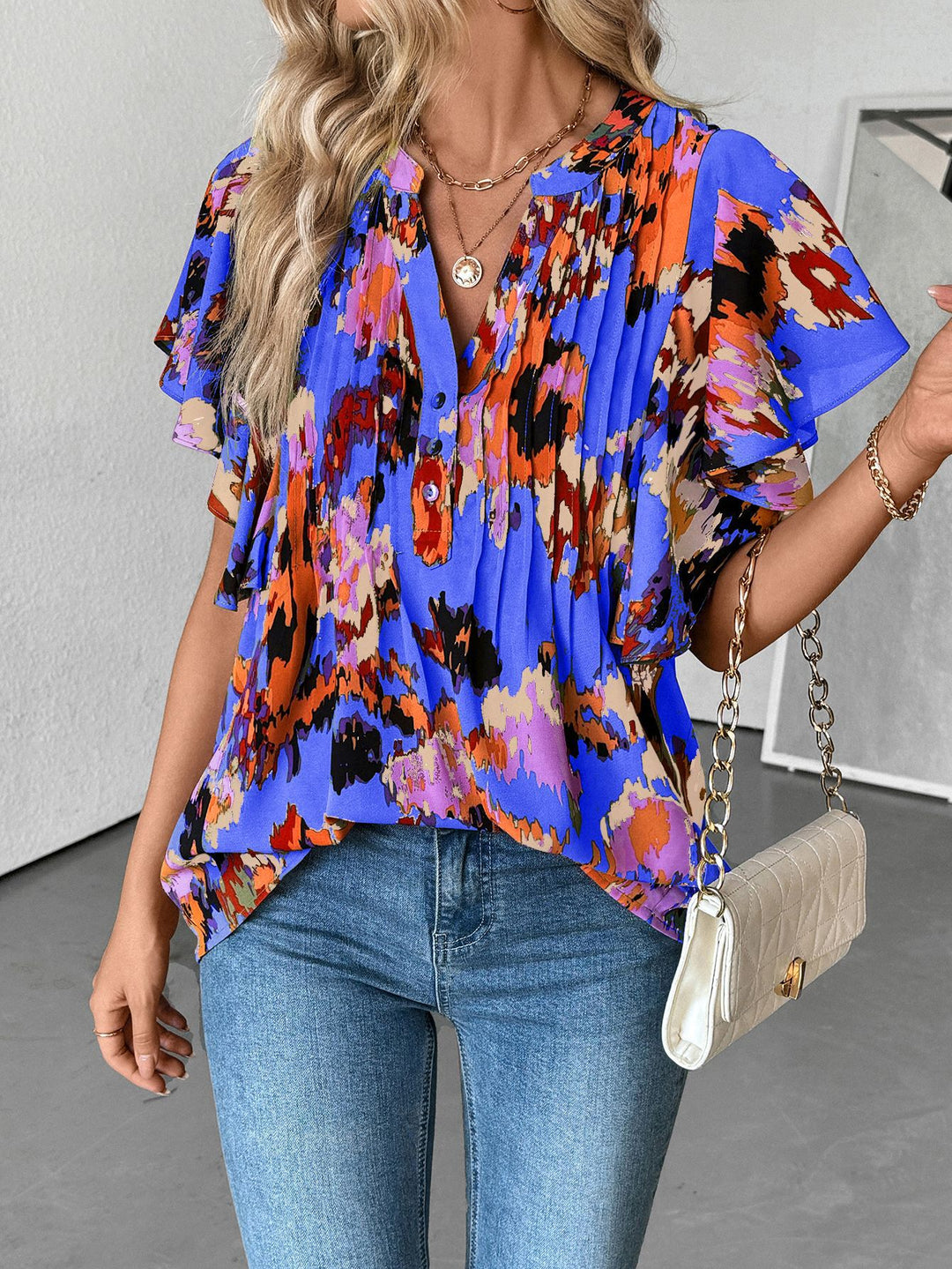 Damen Bluse mit Rüschenelementen und strukturiertem Design R&B