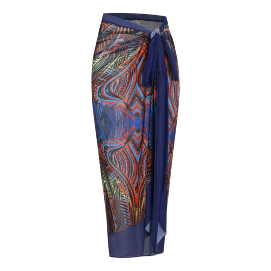 Damen Strandumhang mit buntem Muster und eleganten Schnürdetails R&B