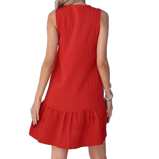 Damen Knielanges Babydoll-Kleid mit Knopfleiste und Rüschen R&B