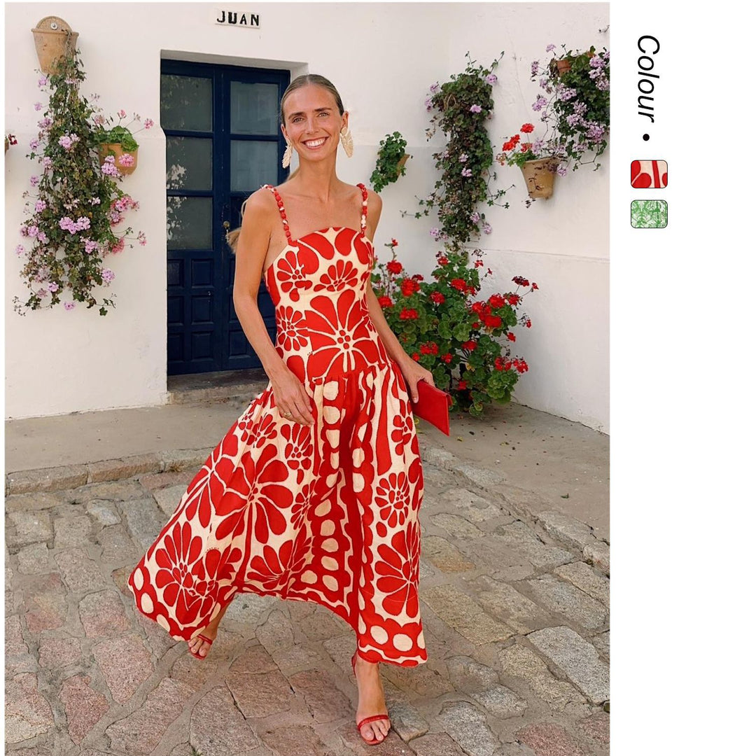 Damen Midi-Kleid mit floralem Print und Spaghetti-Trägern R&B