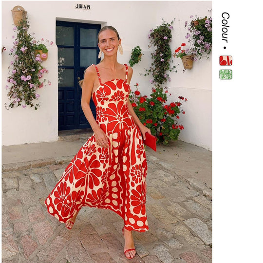 Damen Midi-Kleid mit floralem Print und Spaghetti-Trägern R&B