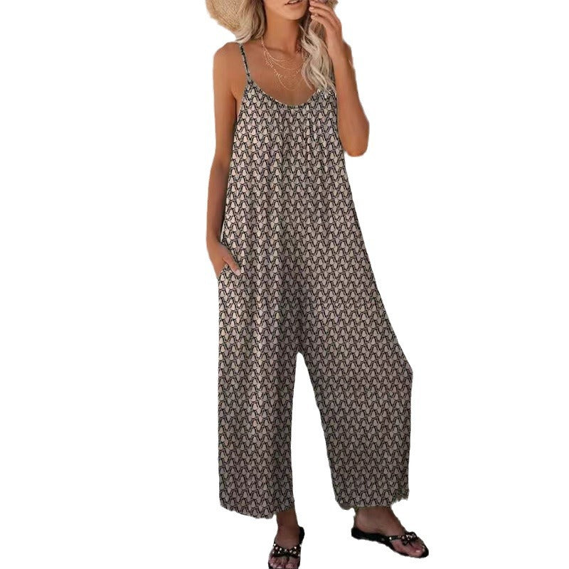 Damen Jumpsuit mit weitem Bein und modischem Muster R&B