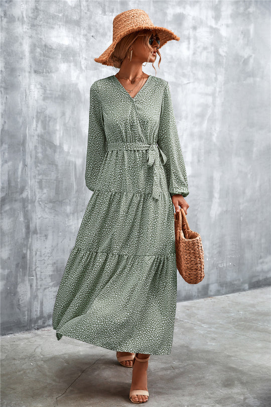Damen Maxikleid mit tailliertem Design und langen Ärmeln R&B
