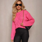 Damen lässiger Grobstrickpullover mit modernem Zopfdesign und gemütlichem Schnitt R&B