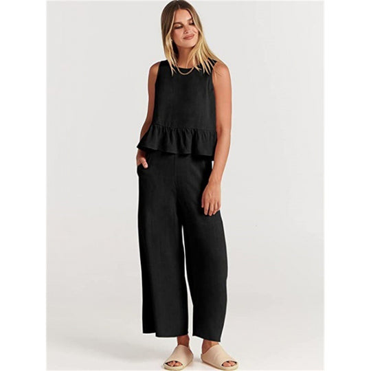 Damen lässiger Jumpsuit mit voluminösem Oberteil und seitlichen Taschen R&B