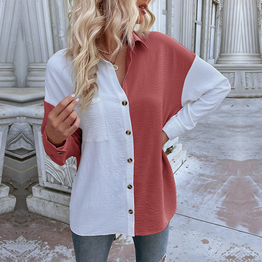 Damen Elegante Bluse mit asymmetrischer Knopfleiste und Brusttasche R&B