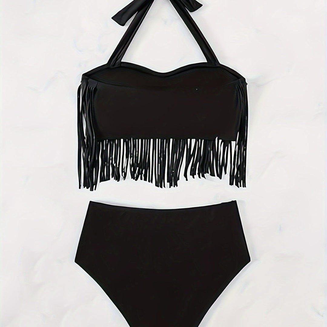 Damen Bikiniset mit fransigem Oberteil und hoch taillierter Hose R&B