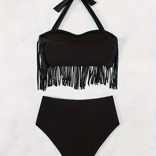 Damen Bikiniset mit fransigem Oberteil und hoch taillierter Hose R&B