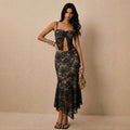 Damen nan Spitzen-Zweiteiler mit Bustier-Croptop und asymmetrischem Midirock R&B
