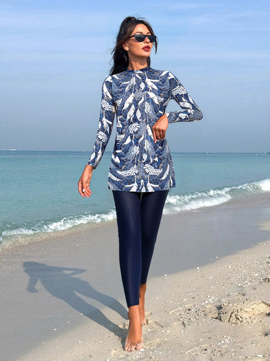 Damen Modischer UV-Schutz-Schwimmanzug mit langen Ärmeln R&B