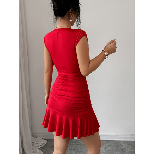 Damen Cocktailkleid mit Raffung und dekorativem Gürtel R&B