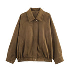 Damen Modische Kunstlederjacke mit elastischem Bund und Eingrifftaschen R&B
