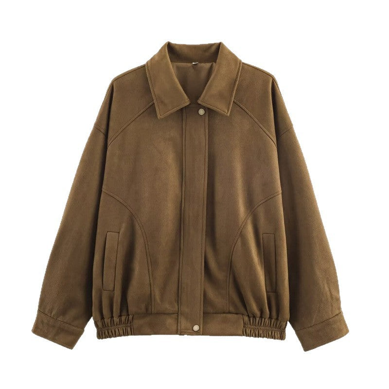 Damen Modische Kunstlederjacke mit elastischem Bund und Eingrifftaschen R&B