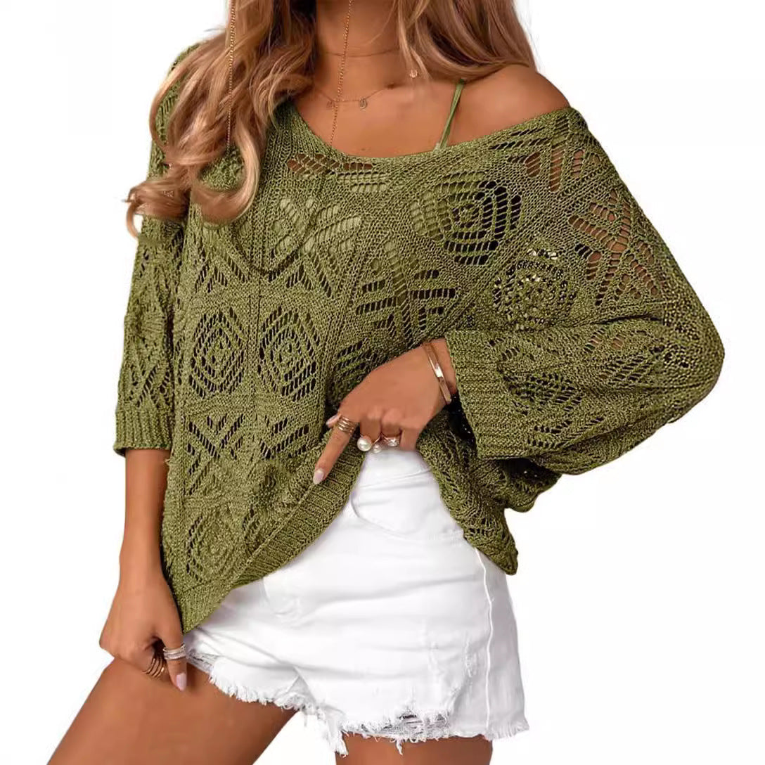 Damen Oversize Strickpullover mit Häkelstruktur R&B