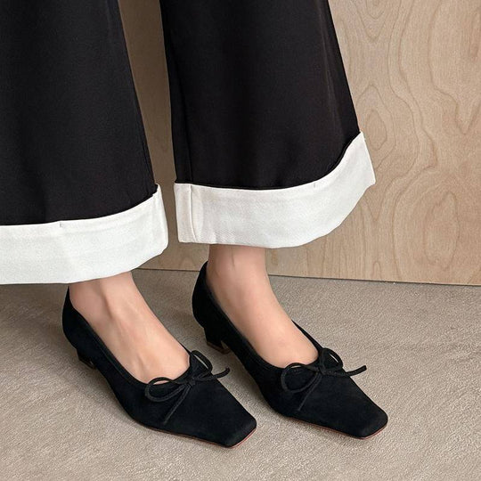 Damen elegante Ballerinas mit feinem Riemen und zarter Schleife R&B