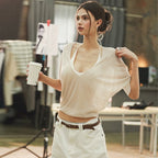 Damen Oversize T-Shirt mit tiefem V-Ausschnitt R&B