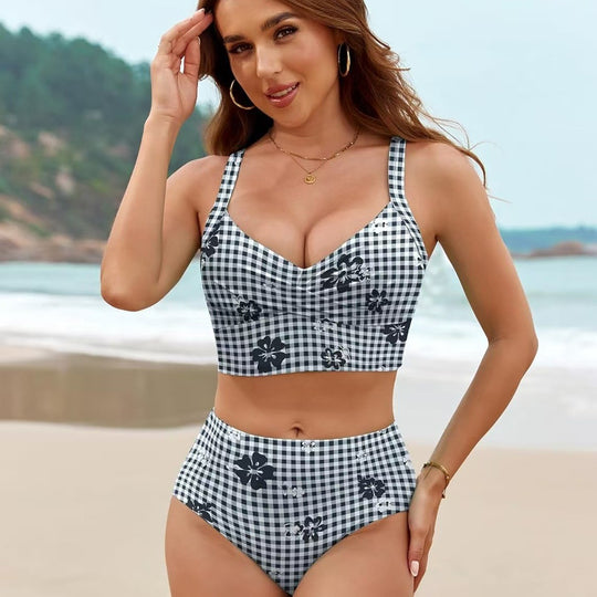 Damen Bikini-Set mit hohem Bund und dekorativem Knotendesign R&B