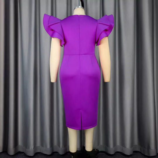 Damen elegantes Kleid mit voluminösen Rüschenärmeln und funkelnden Akzenten R&B
