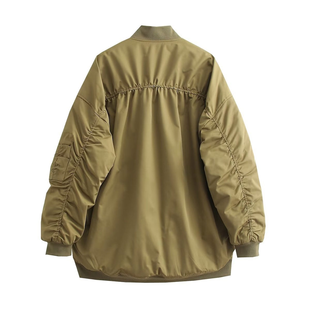 Damen modische Oversized Bomberjacke mit funktionalen Taschen und sportlichem Design R&B