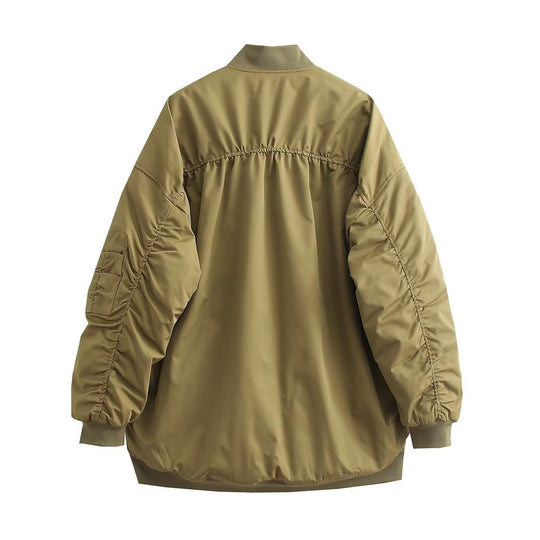 Damen modische Oversized Bomberjacke mit funktionalen Taschen und sportlichem Design R&B