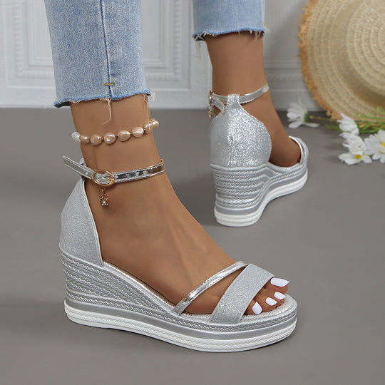 Damen Wedge-Sandalen mit funkelndem Obermaterial und elegantem Riemendesign R&B