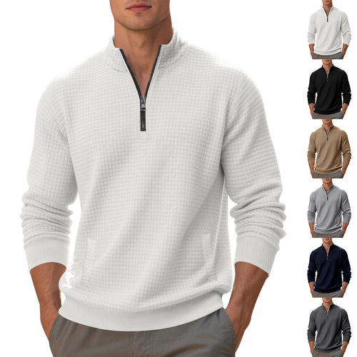 Herren Sweatshirt mit halbem Reißverschluss und strukturiertem Design R&B