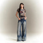 Damen Weite Bootcut Jeans mit hohem Bund