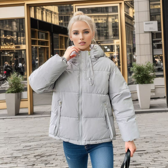 Damen modische Pufferjacke mit verstellbarer Kapuze und dicken Isolierungen R&B