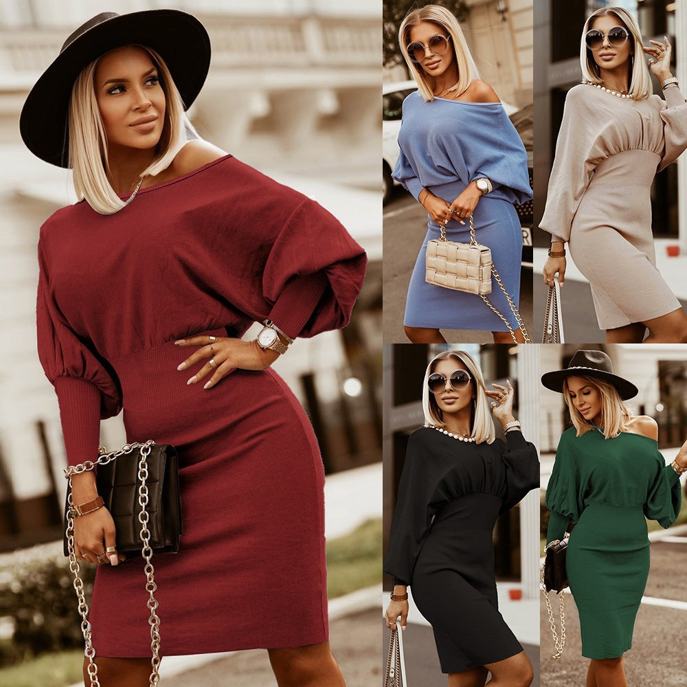 Damen leichten und eleganten Strickkleid mit überschnittenen Ärmeln R&B