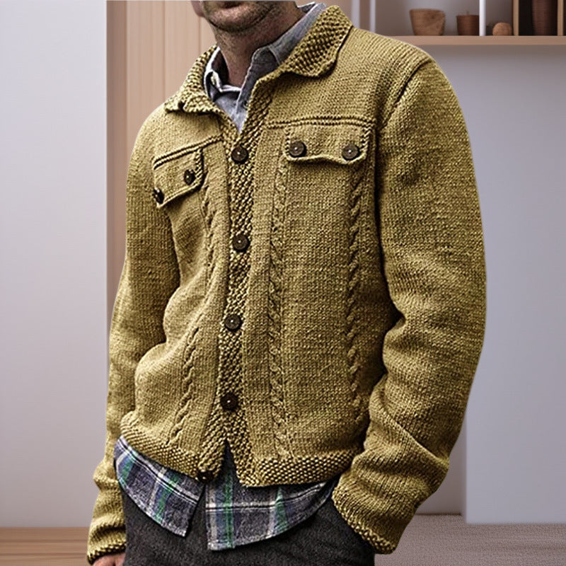 Herren Strickjacke mit Zopfmuster und praktischen Taschen R&B
