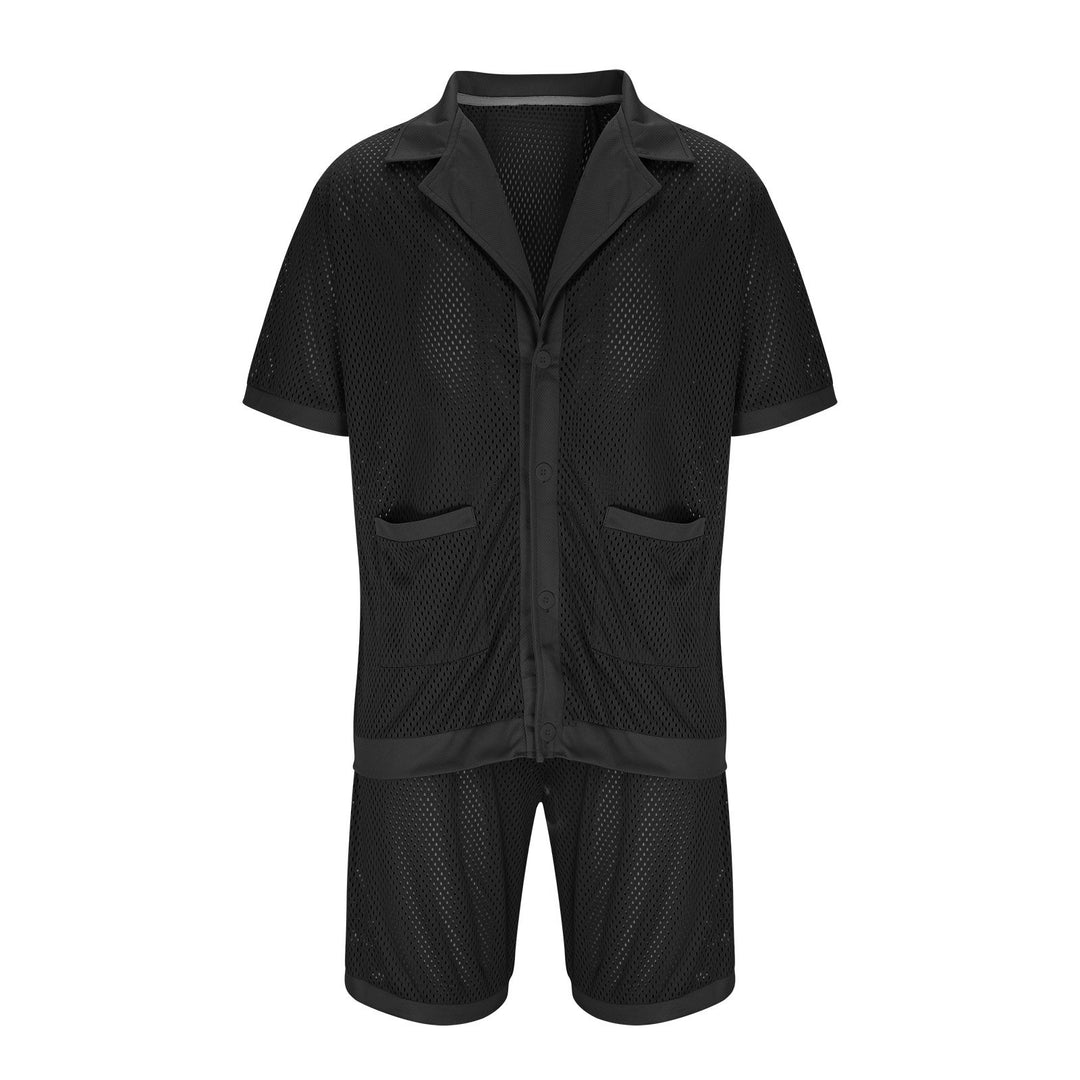 Damen Luftiges Netz-Pyjama-Set mit praktischen Taschen und Knopfleiste R&B