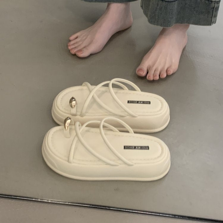 Damen modische Zehentrenner-Pantoletten mit dekorativen Schnallen und ergonomischer Sohle R&B
