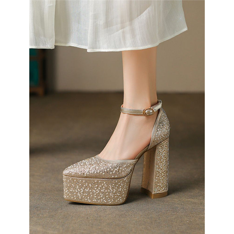Damen Plateau-Pumps mit glitzerndem Strass-Design R&B