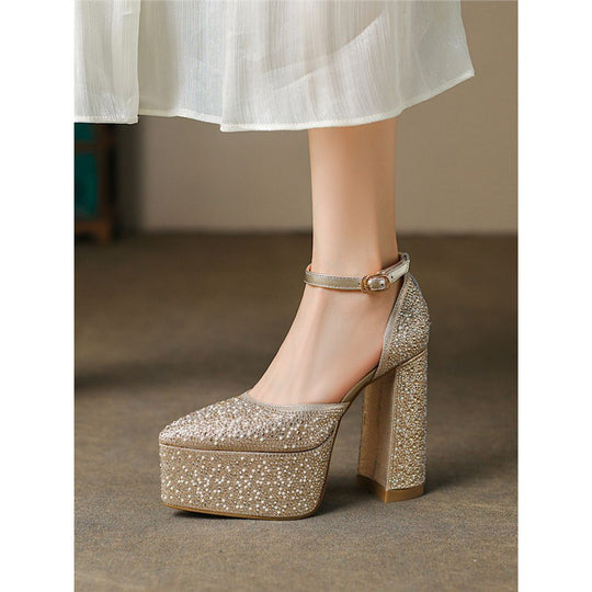 Damen Plateau-Pumps mit glitzerndem Strass-Design R&B