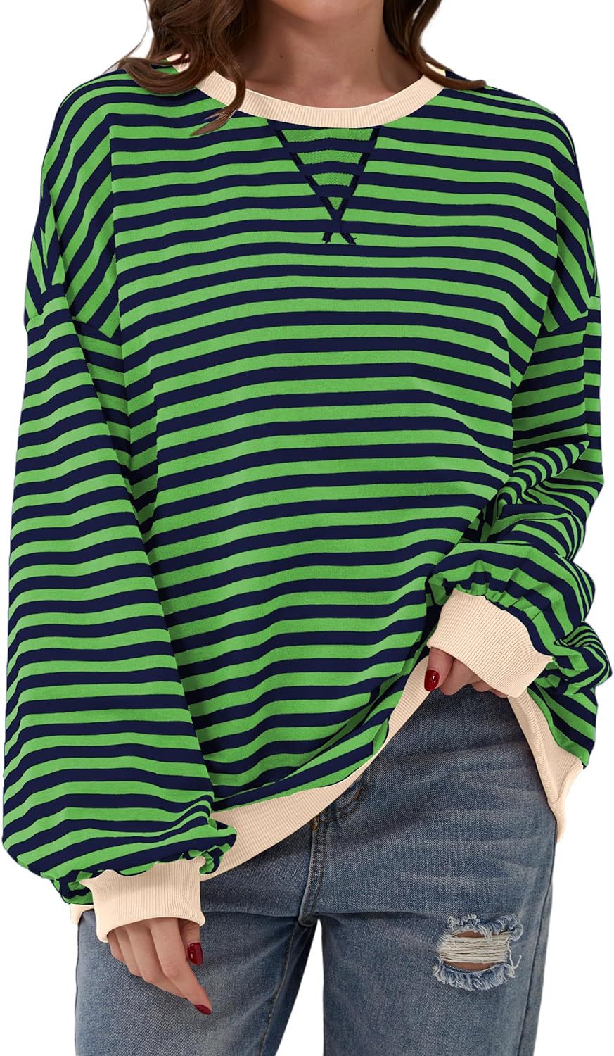 Damen Lässiger Sweatshirt mit bunten Streifen und weitem Schnitt R&B