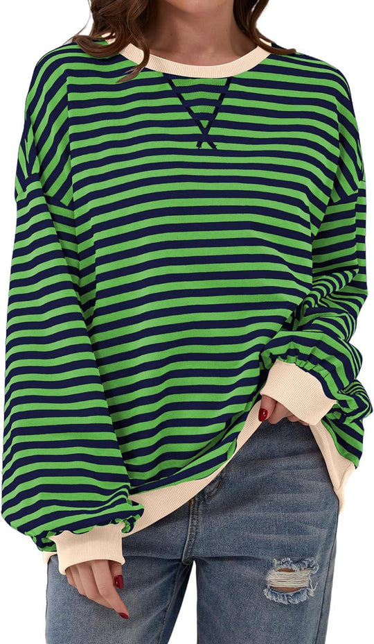 Damen Lässiger Sweatshirt mit bunten Streifen und weitem Schnitt R&B