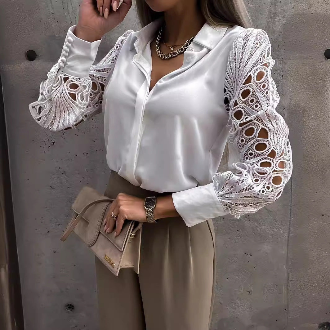 Damen Elegante Bluse mit kunstvollen Spitzenärmeln R&B