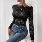Damen Langärmliges Spitzenoberteil mit romantischem Design R&B