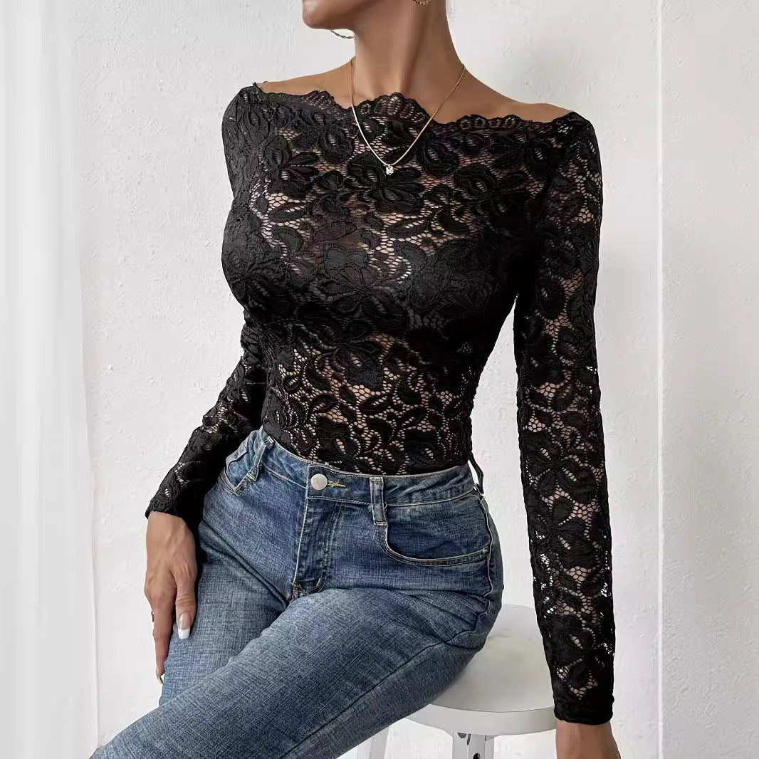 Damen Langärmliges Spitzenoberteil mit romantischem Design R&B