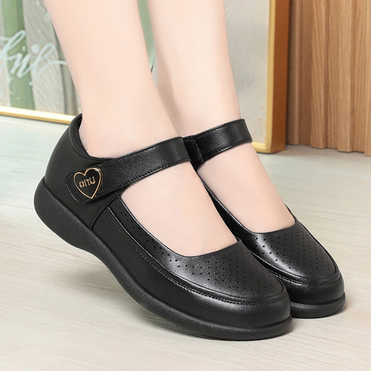 Damen Komfortable Mary Jane Ballerinas mit atmungsaktiven Perforationen und verstellbarem Riemen R&B
